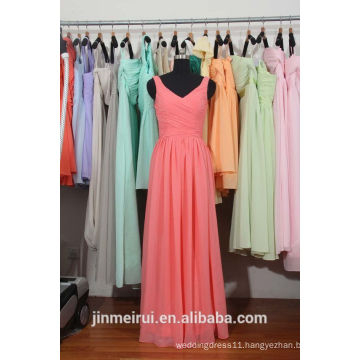 Coral Long Bridesmaid Dress A-line Floor Length Chiffon Bridesmaid Dresses Women